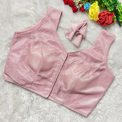 Baby Pink Colored Designer Shimmer Blouse For Wedding & Party Wear For Women (D1337)