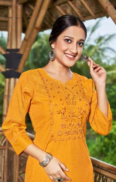 Designer Yellow Color Indian Ethnic Kurti in Fancy Rayon For Casual Wear (K706)