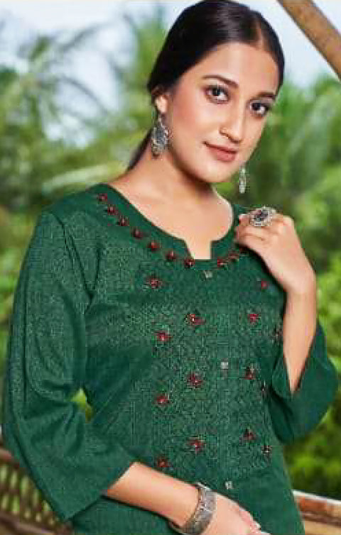 Designer Green Color Indian Ethnic Kurti in Fancy Rayon For Casual Wear (K708)
