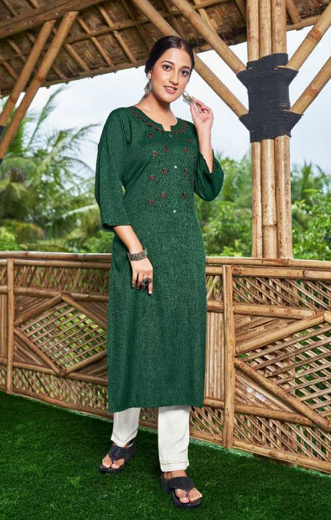 Designer Green Color Indian Ethnic Kurti in Fancy Rayon For Casual Wear (K708)