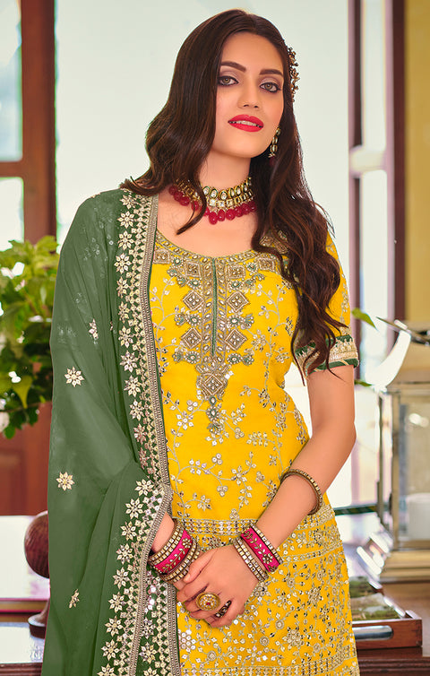 Designer Yellow Color Suit with Plazzo & Dupatta in Georgette (K566)