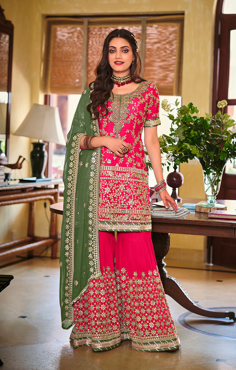Designer Pink Color Suit with Sharara & Dupatta in Georgette (K569)
