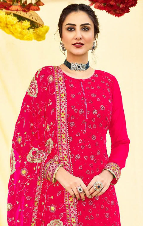 Designer Magenta Color Suit with Pant & Dupatta in Foux Balooming (K719)