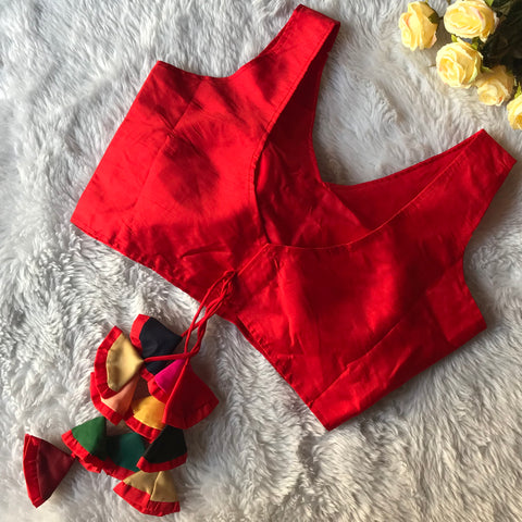 Red Color Phantom Silk Casual Wear Plain Blouse For Women (Design 1421)