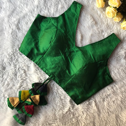 Green Color Phantom Silk Casual Wear Plain Blouse For Women (Design 1422)