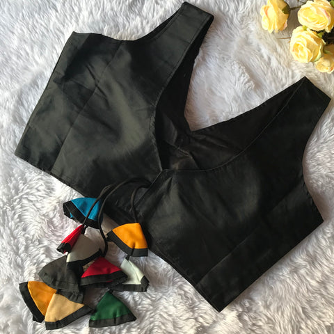 Black Color Phantom Silk Casual Wear Plain Blouse For Women (Design 1424)