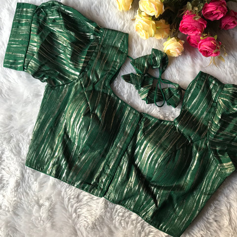 Green Color Striped Silk Cotton Blouse For Wedding & Party Wear (Design 1434)