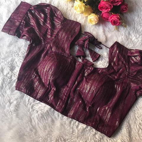 Purple Color Striped Silk Cotton Blouse For Wedding & Party Wear (Design 1444)