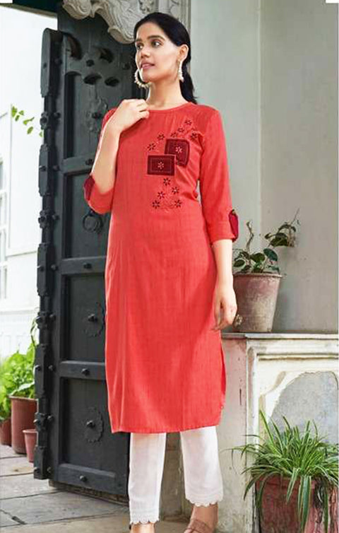 Marvellous Red Color Indian Ethnic Kurti For Casual Wear (K358) - PAAIE