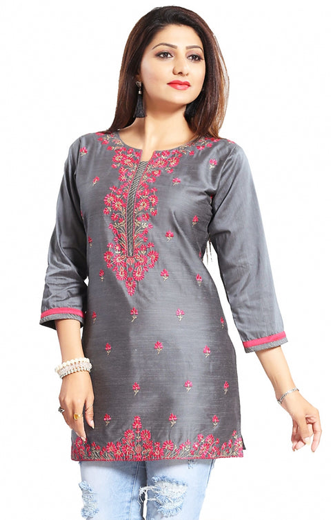 Charming Gray Color Indian Ethnic Kurti For Casual Wear (K497)