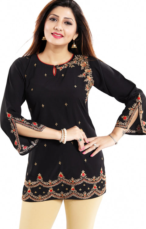 Stunning Black Color Indian Ethnic Kurti For Casual Wear (K482)