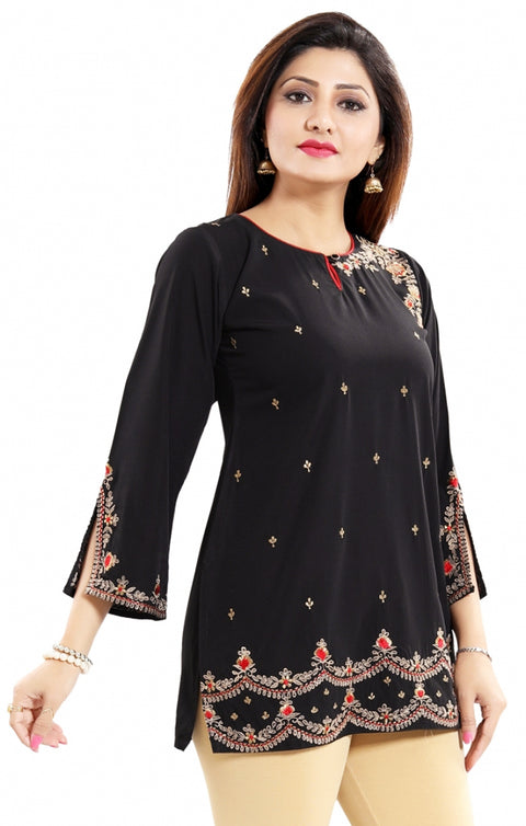 Stunning Black Color Indian Ethnic Kurti For Casual Wear (K482)