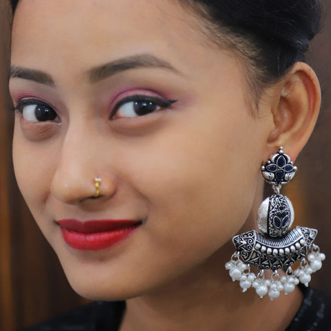 Oxidised Silver Plated Metal Earrings with Beads for Women (E140) - PAAIE