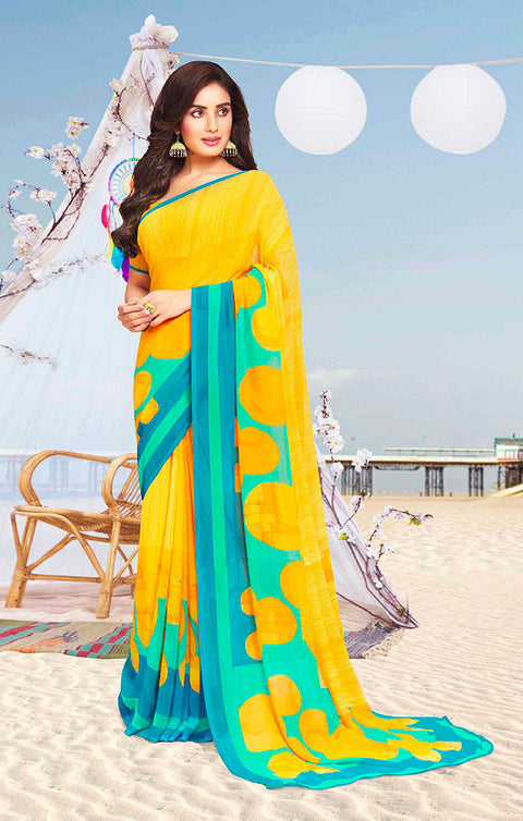 Designer Yellow/Green Georgette Printed Saree for Casual Wear (D408)