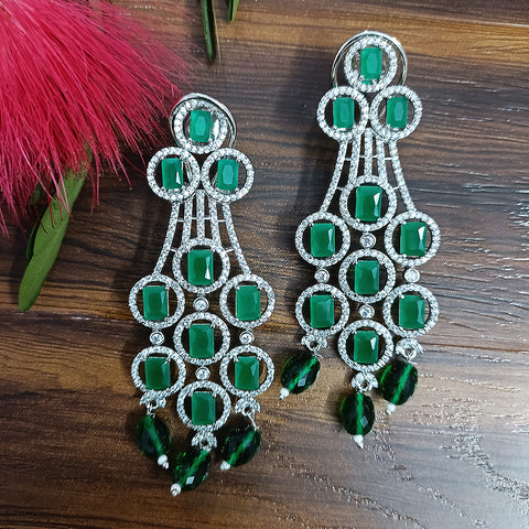 Green Color American Diamond Contemporary Earrings (E183) - PAAIE