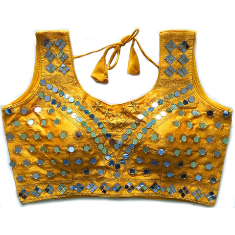 Women's Silk Designer Readymade Blouse with Mirror Work (Design 102) - PAAIE