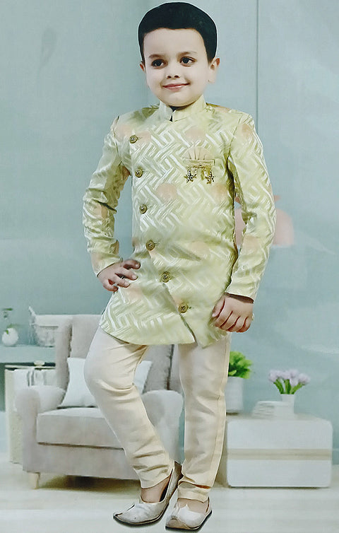 Boys' Sherwani & Pant in Green/White Color - PAAIE
