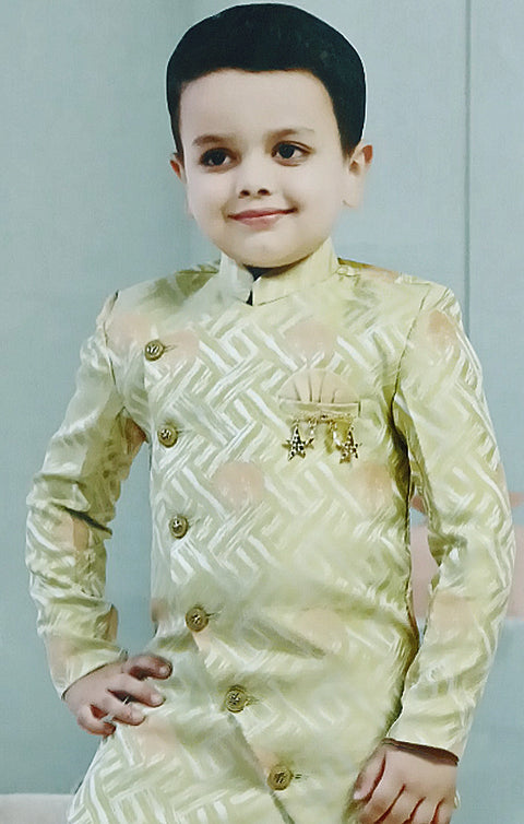 Boys' Sherwani & Pant in Green/White Color - PAAIE