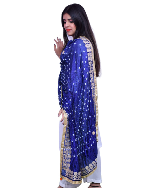 Fashionable Women's Navy Blue Bandhej Dupatta/Chunni For Casual, Party (D25)