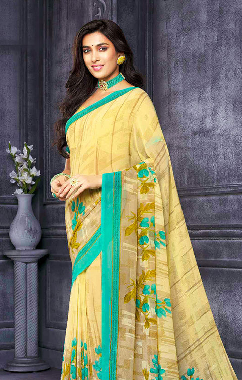 Designer Yellow/Green Georgette Printed Saree for Casual Wear (D422)