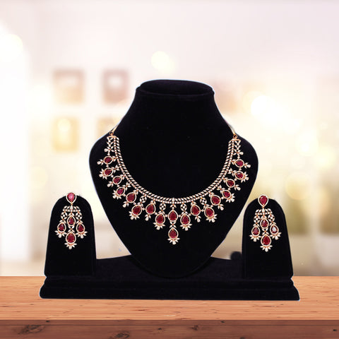American Diamond Necklace Set with Earring (E46) - PAAIE