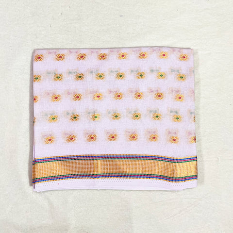 White With Multi Color Buti Design Cotton Rubia Unstiched Blouse Piece Material (D17)