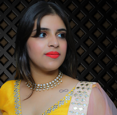 Designer Gold Plated Royal Kundan Necklace with Earrings (D390)