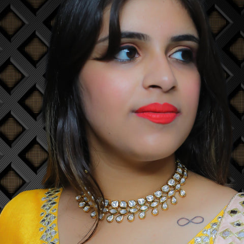 Designer Gold Plated Royal Kundan Necklace with Earrings (D390)