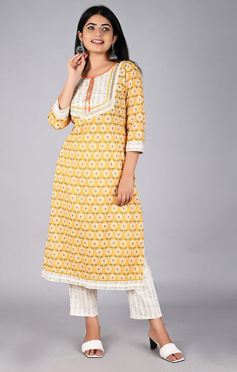 Fabulous Yellow Designer Kurti Pant with Dupatta For Ethnic Wear (K323) - PAAIE