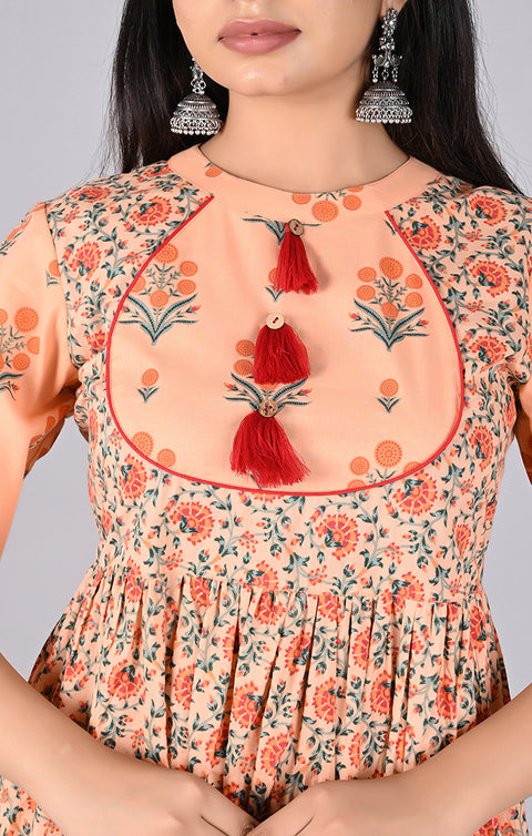 Marvellous Peach Cotton Silk Kurti With Plazzo For Casual Wear With Plus Sizes (K177) - PAAIE