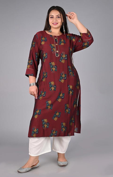 Appealing Mahroon Cotton Silk Kurti For Casual Wear Plus Size (K180) - PAAIE