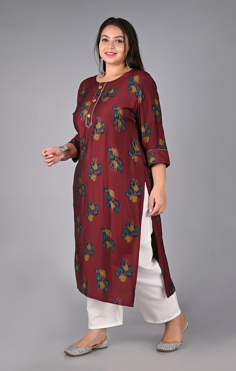 Appealing Mahroon Cotton Silk Kurti For Casual Wear Plus Size (K180) - PAAIE