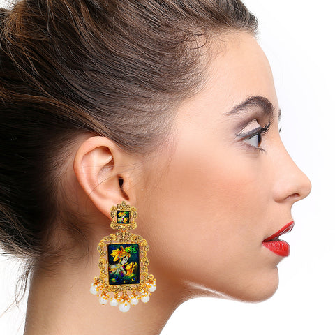Radha Krishna Figure Earrings in Gold Tone - PAAIE