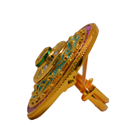 Adjustable Gold Plated Kundan Ring (D1) - PAAIE