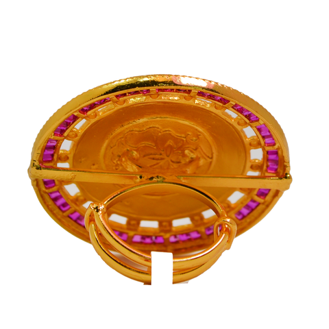 Adjustable Gold Plated Kundan Ring (D1) - PAAIE