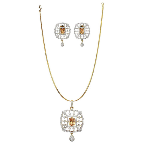Champagne Colored American Diamond Pendant Set - PAAIE
