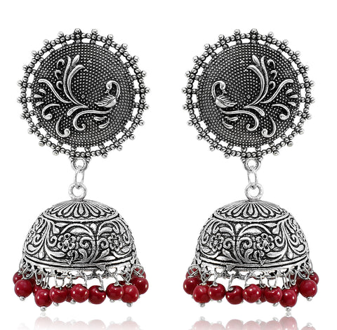 Round Red Oxidized Designer Jhumki - PAAIE