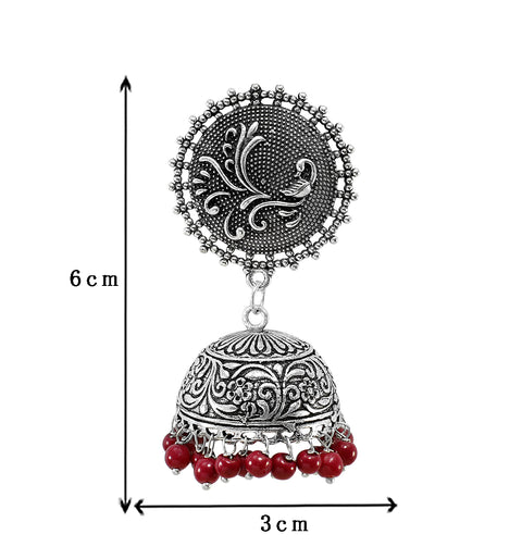 Round Red Oxidized Designer Jhumki - PAAIE