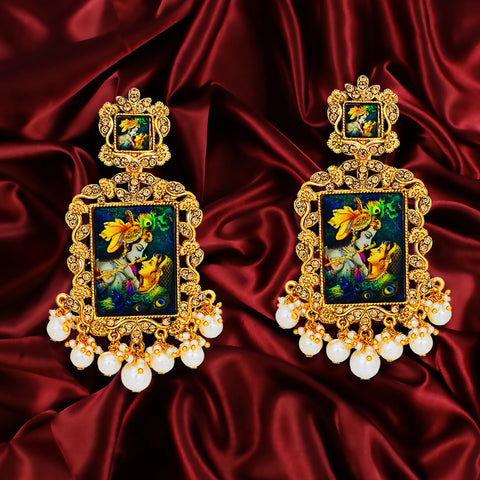 Radha Krishna Figure Earrings in Gold Tone - PAAIE