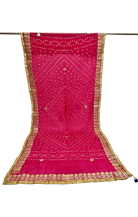 Fashionable Women's Pink Bandhej Dupatta/Chunni For Casual, Party (D26)