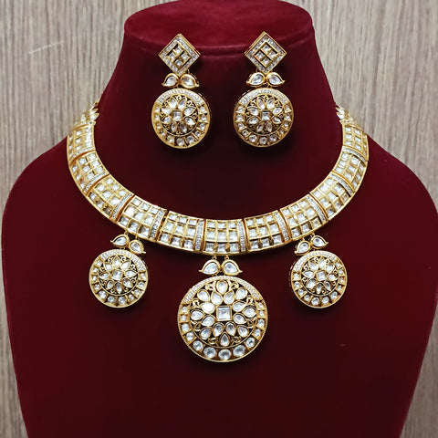 Bridal Designer Gold Plated White Kundan Set (D137)