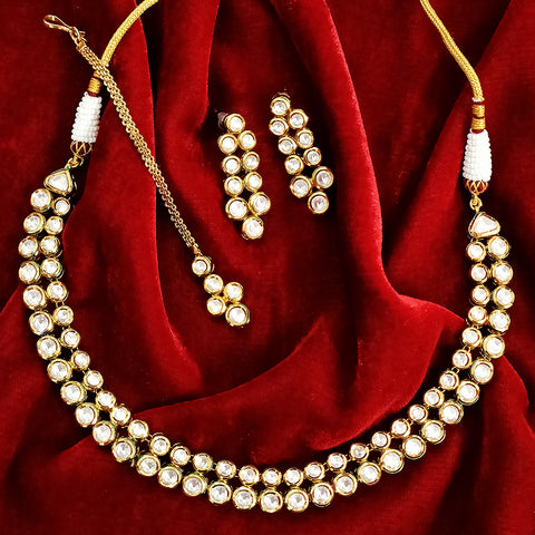 Designer Gold Plated White Kundan Set (D132) - PAAIE