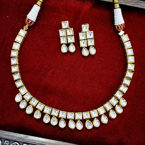 Designer Gold Plated White Kundan Set (D140) - PAAIE
