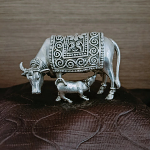 925 Pure Silver Cow & Calf Idol For House Warming (D3)