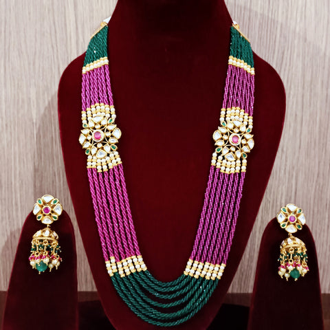 Designer Multi Layer Royal Kundan & Ruby Long Necklace with Earrings (D264)