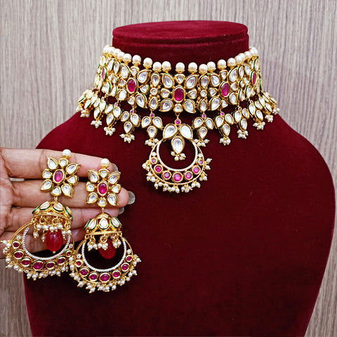 Designer Gold Plated Multi Layer Royal Kundan & Ruby Necklace with Earrings (D262)