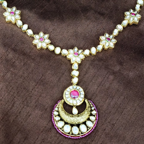 Designer Gold Plated Royal Kundan & Ruby Sheesh Phool / Matha Patti for Bridal (D19)