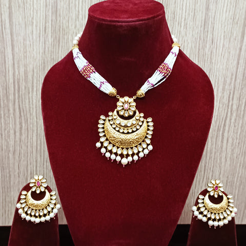 Designer Gold Plated Royal Kundan Ruby Pendant Set (D291)