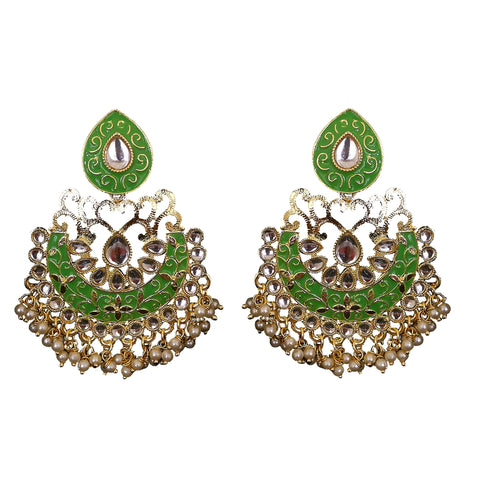 Designer Shamrock Green Semi-Circle Golden Earrings - PAAIE