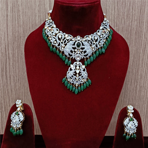 Designer Semi-Precious American Diamond Necklace with Earrings (D290)